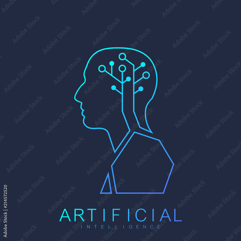 Poster artificial intelligence human logo machine learning concept. vector icon artificial intelligence, lo