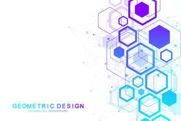 Abstract medical background. DNA research. Hexagonal structure molecule and communication background for medicine, science, technology. Vector illustration.