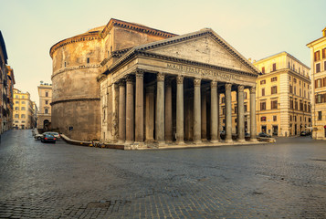 Pantheon in Rome, Italy. Temple of all the gods. Former Roman temple, now church, in Rome. Piazza della Rotonda.