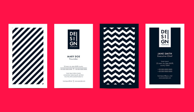 Set of creative B&W Business Card Layouts with geometric elements. Vector graphic.