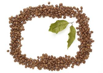 Coffee beans with coffee leaves