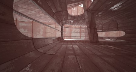 Empty smooth abstract room interior of sheets rusted metal. Architectural background. 3D illustration and rendering