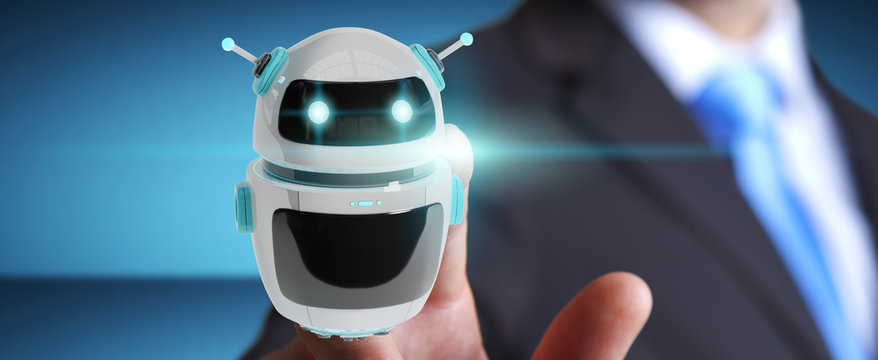 Businessman using digital chatbot robot application 3D rendering