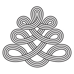 Stylized Christmas tree illustration, drawn with continuous parallel lines, oriental style