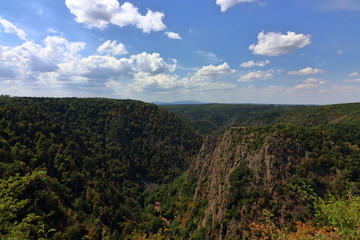 Fototapeta na wymiar Harz landscape panorama, view into the famous Bode Gorge, Harz Mountains, Saxony-Anhalt, Germany