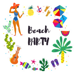 Naklejka premium Beach party background for the card or invitation. Vector graphic illustration
