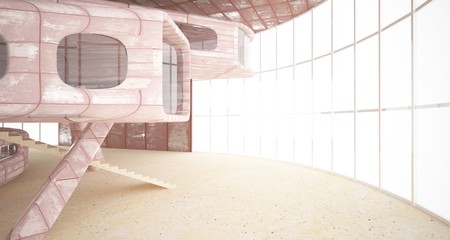 Empty smooth abstract room interior of sheets rusted metal with concrete. Architectural background. 3D illustration and rendering