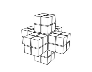 Abstract 3d shape from cubes. Vector outline illustration.