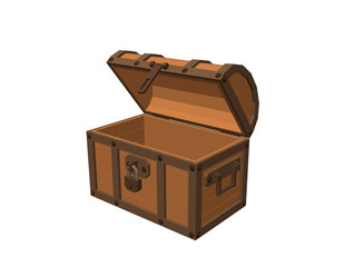 Opened empty wooden chest. Isolated on white background. Vector illustration.