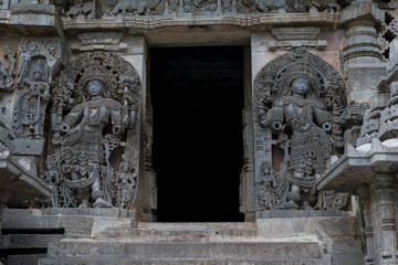 Fototapeta na wymiar Hoysala architecture, It is known that the famous temple derived its name from the King Vishnuvardhana Hoysaleswara, who built the temple.Karnataka,India