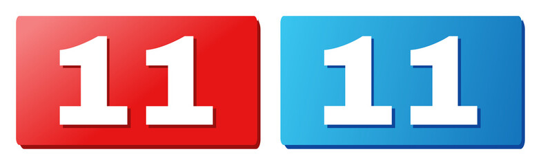 11 text on rounded rectangle buttons. Designed with white title with shadow and blue and red button colors.