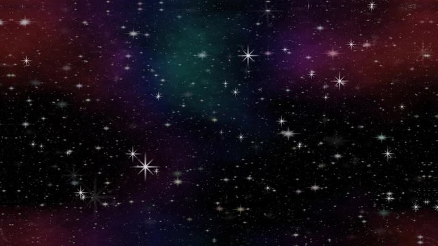 Cosmos animation with colorful nebula and flying stars. Outer space with meteorites. Fantasy animated abstract space. 4k video