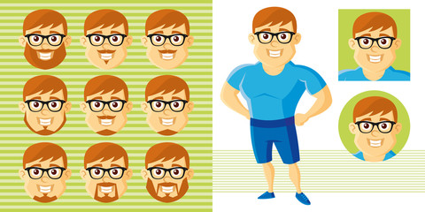 Summer Style Man Face Set Cartoon character