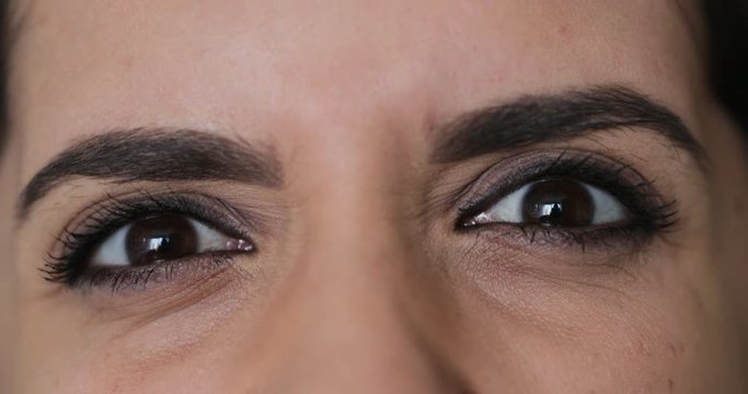 Macro eyes of hispanic girl with confused, angry, argumentative emotion3