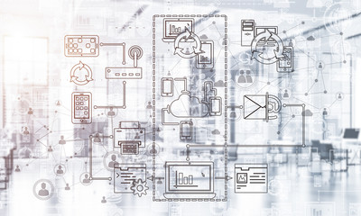 Technology background image with media interface as connection a