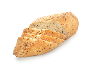Fresh tasty sliced bread on white background