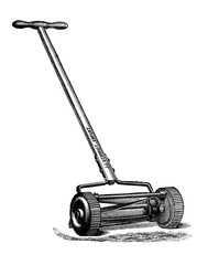 Rasenmähmaschine.aus: Theodor Lange: Allgemeines Illustriertes Gartenbuch, Bd. 1, Leipzig 1902, S. 391, Abb. 454