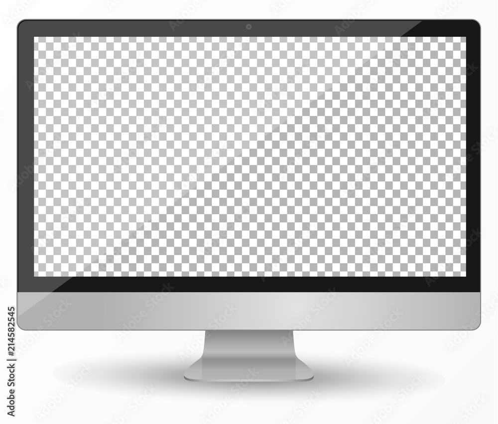 Poster desktop pc vector mocup. monitor display with blank screen isolated on background. Vector