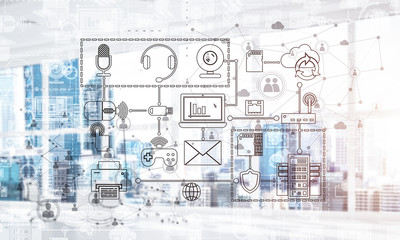 Technology background image with media interface as connection a