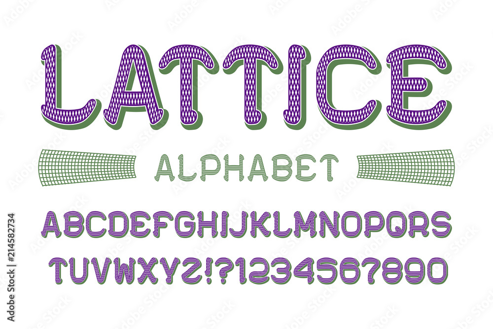Fototapete lattice alphabet with numbers in retro style.