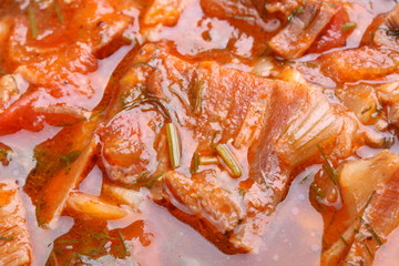 Beef stew in a pot close-up