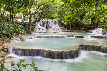 Beautiful waterfalls in Kuang Si, near Luang Prabang, Laos, Asia