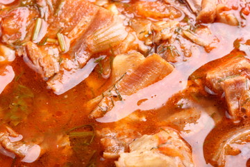Beef stew in a pot close-up