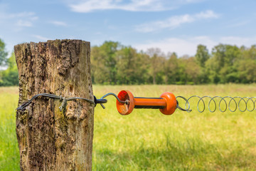 Electric fence with handle at meadow pole