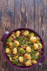 sauteed Potatoes with Wild Mushrooms, close-up
