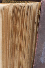 Old vintage book close-up. Front view.