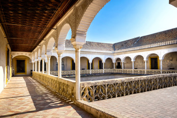 Seville, Patio Principal of La Casa De Pilatos. The building is a precious palace in mudejar spanish style. Spain