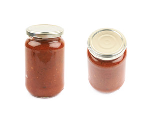 Jar of marinara tomato sauce isolated