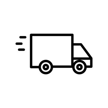 Fast shipping delivery truck flat icon simple flat outline sign for apps and websites