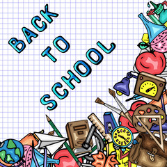 Vector pattern retro drawing of different school objects. Theme back to school. Can be used for the background of a web page, fills drawings, wallpapers, surface textures.