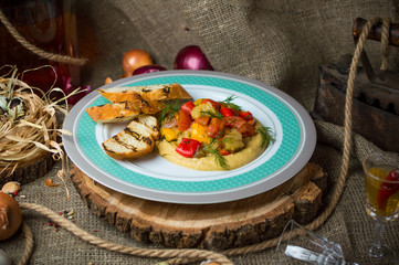 Baked vegetables with croutons