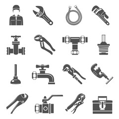 Black Icons - Plumbing Tools and Equipment