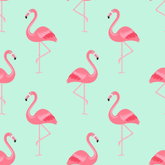 Fototapeta premium Flamingo Bird Background - Retro seamless pattern in vector