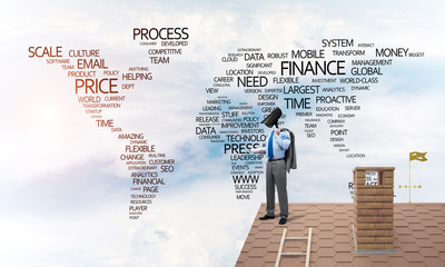 Concept of home security and privacy protection with camera headed man