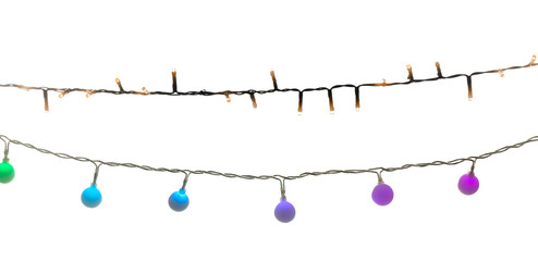 Christmas lights on white background