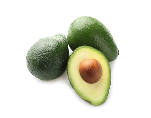 Fresh avocados on white background
