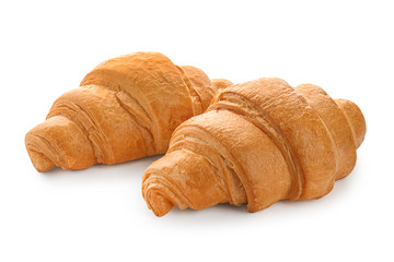 Tasty croissants on white background