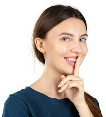 young woman making silence gesture