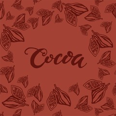 Seamless background with cocoa beans. Cute doodle illustration.