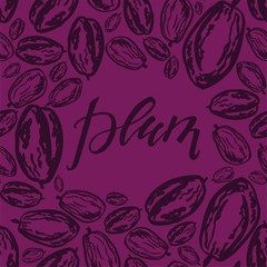 Dried plums pattern on violet background