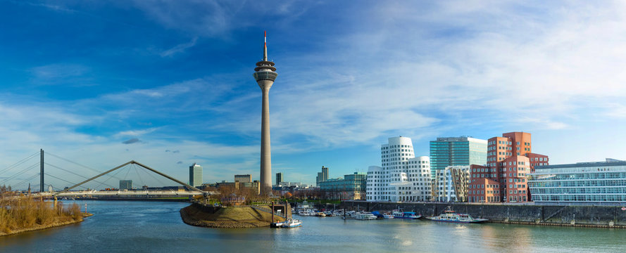 Dusseldorf cityscape with view on media harbor, Germany