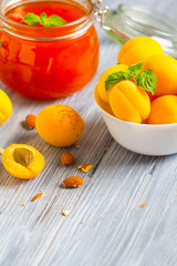 apricot jam fruit fresh brigh twooden background