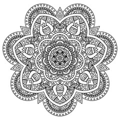 Black and white mandala vector isolated on white. Vector hand drawn circular decorative element.