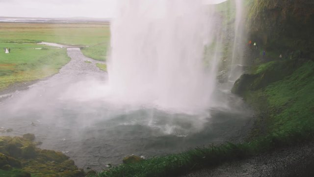 Seljalandsfoss waterfall in Iceland, close up shot