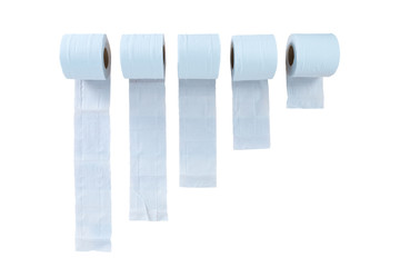 Five white tissues paper or roll of toilet paper isolated on white with clipping path...