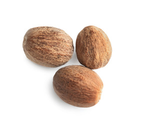 Nutmegs on white background